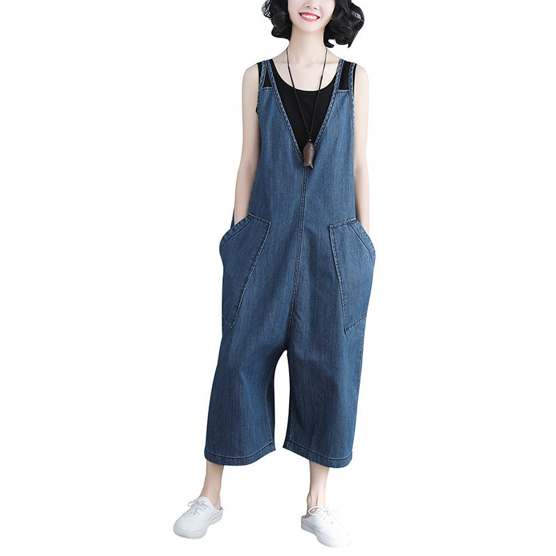 Women's Spring New Loose Large Size Casual Denim Overalls