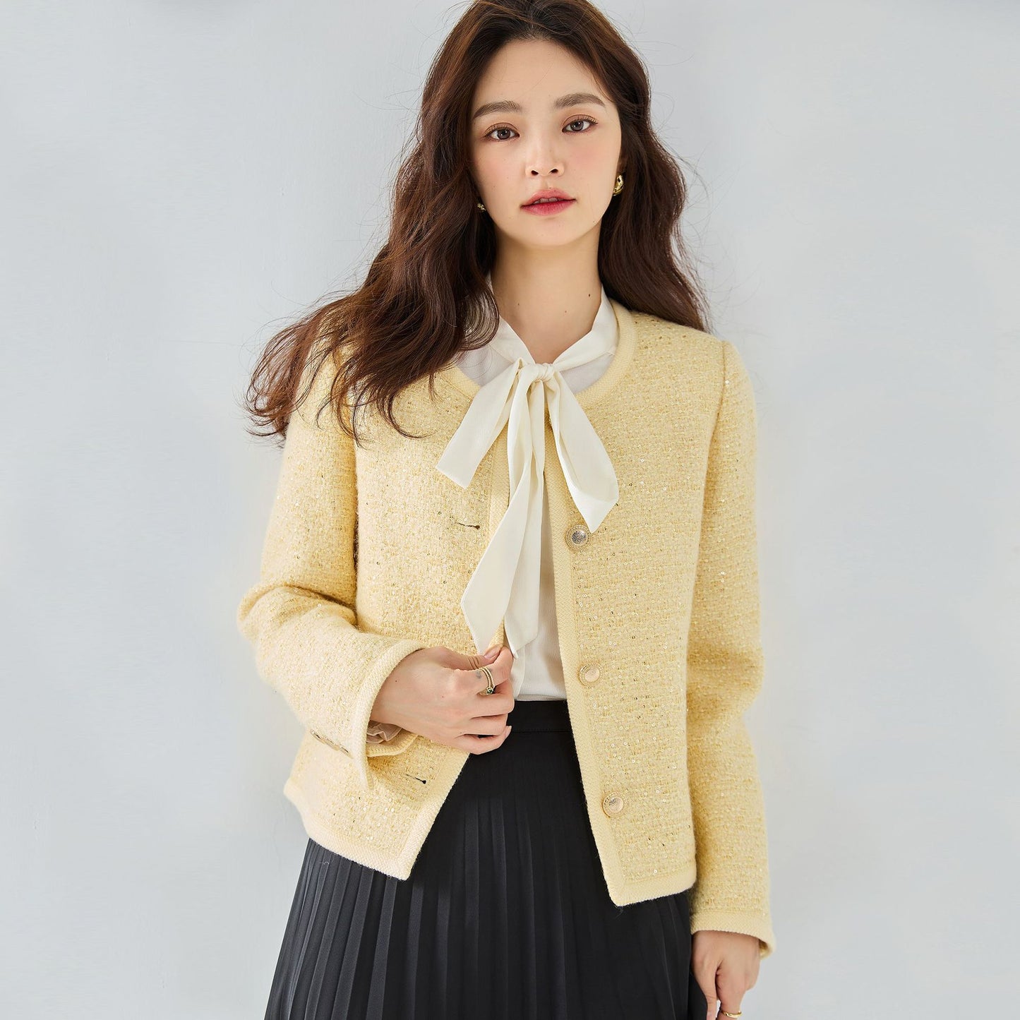 Fancy Sequined Expensive Kafuu Yellow High-grade Coat Short Box Top