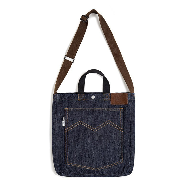 Sac à bandoulière portable de grande capacité en denim rétro américain