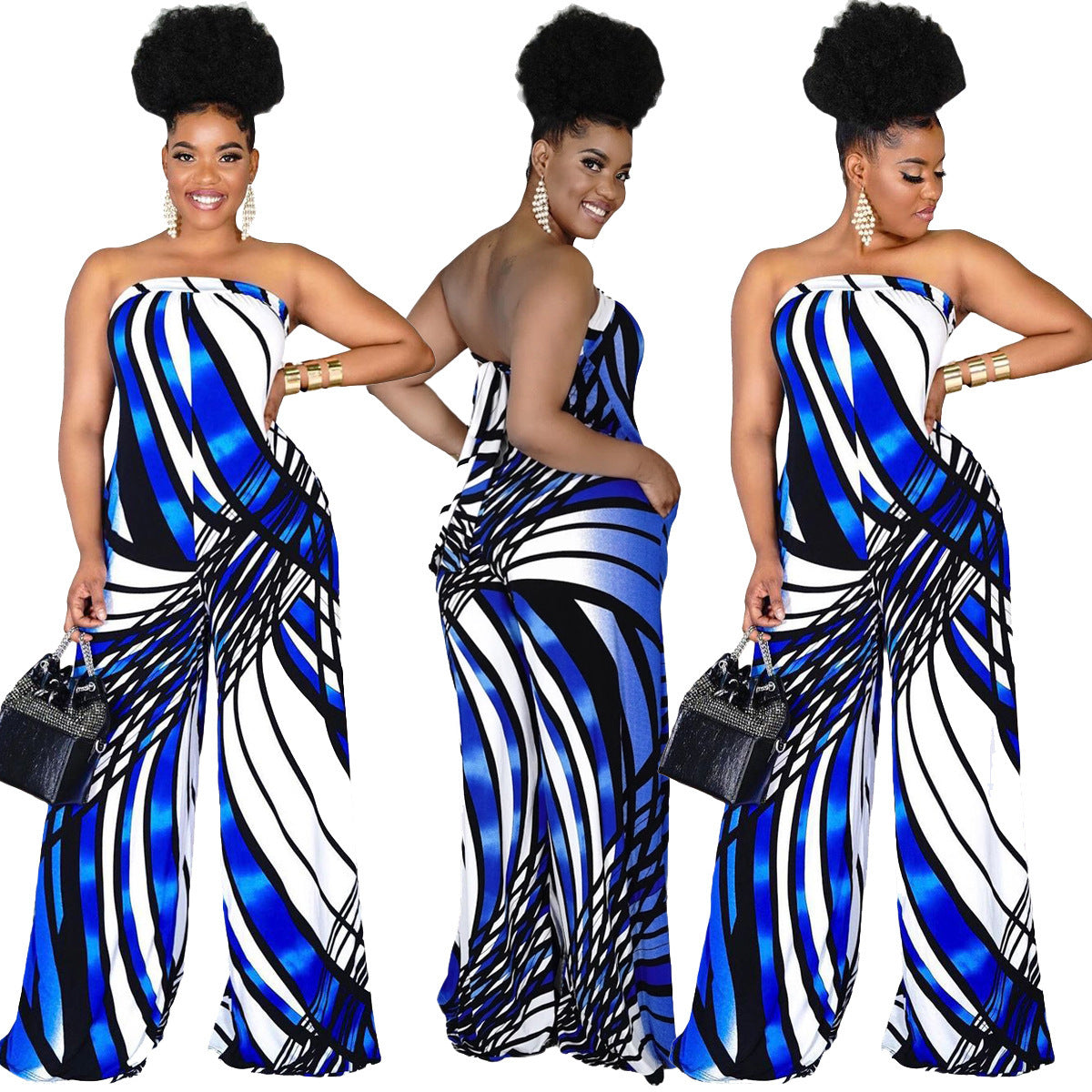 Women's Tube Top Halter Printed Jumpsuit Wide-leg Pants Plus Size Women's Clothing