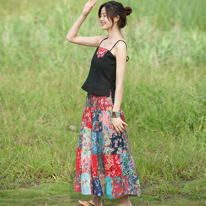 Bohemian Style Printing Skirt Vacation Style