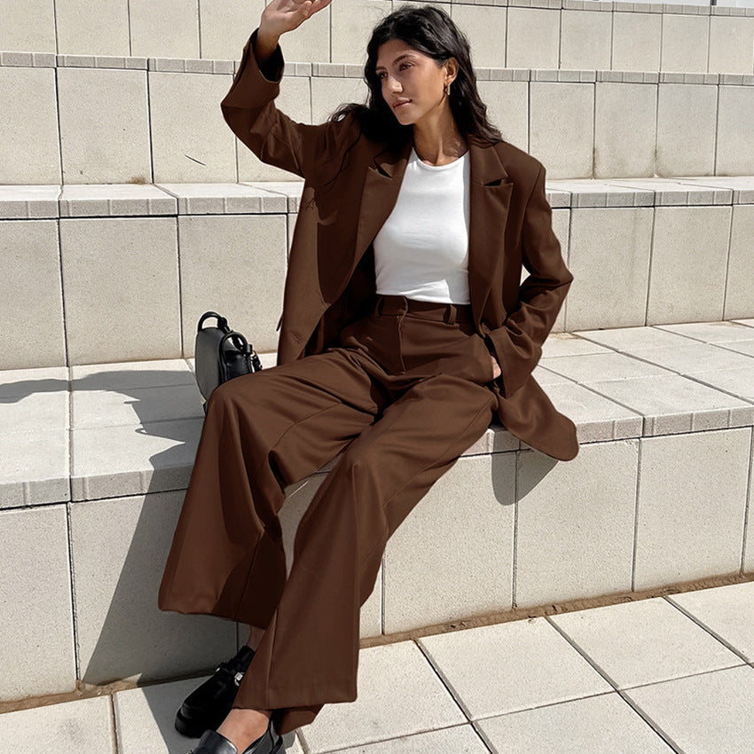 Women's Fashion Vintage Blazer Women's Wide-leg Pants Two-piece Set