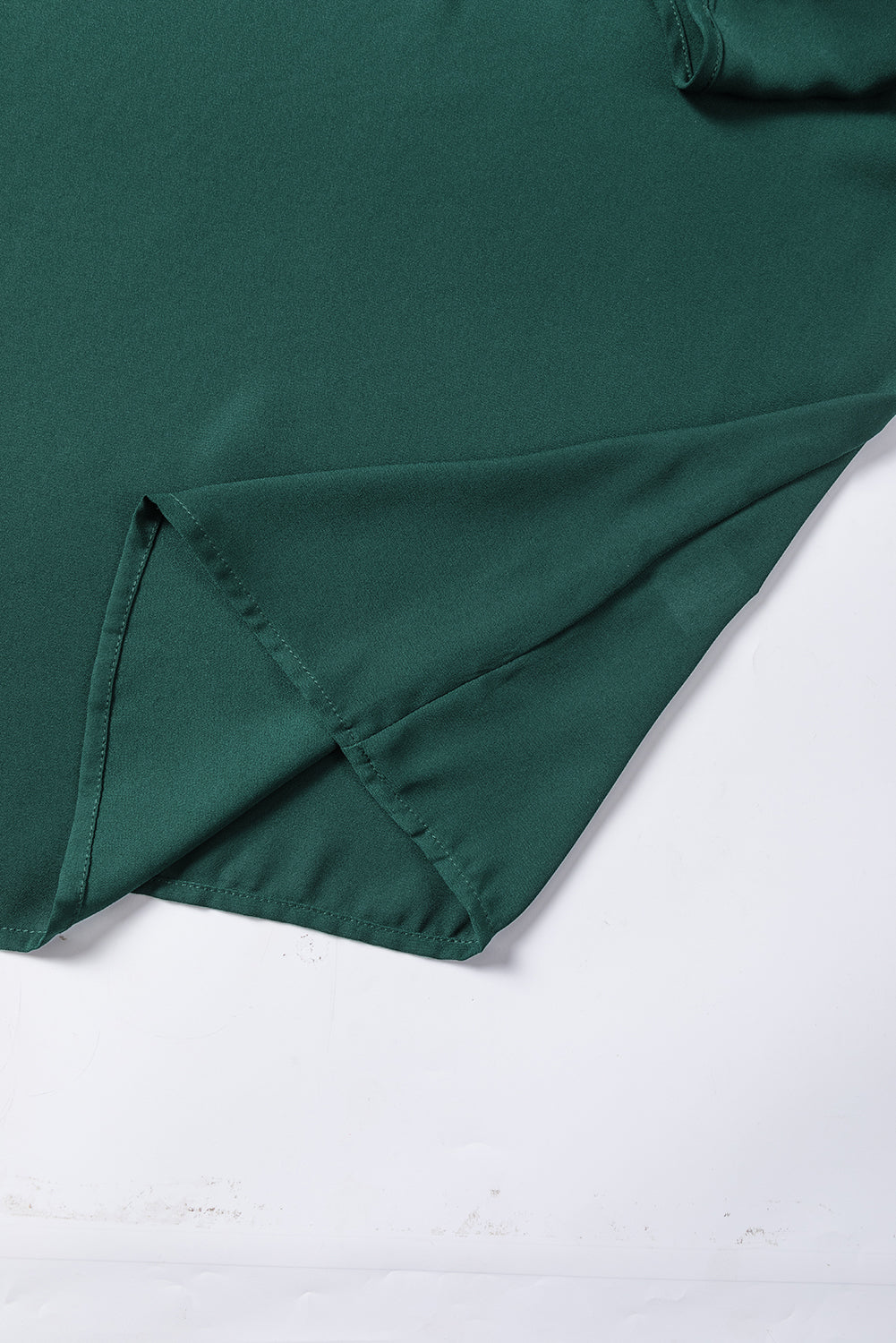 Blackish Green 3/4 Pleated Bell Sleeve V Neck Blouse