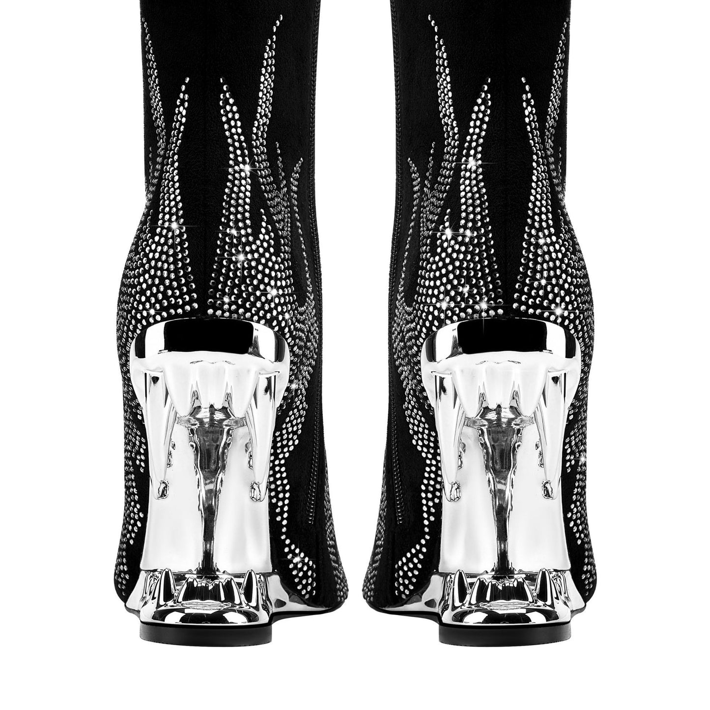 Style européen et américain dent de tigre talon profilé bottes extensibles maigres strass flamme