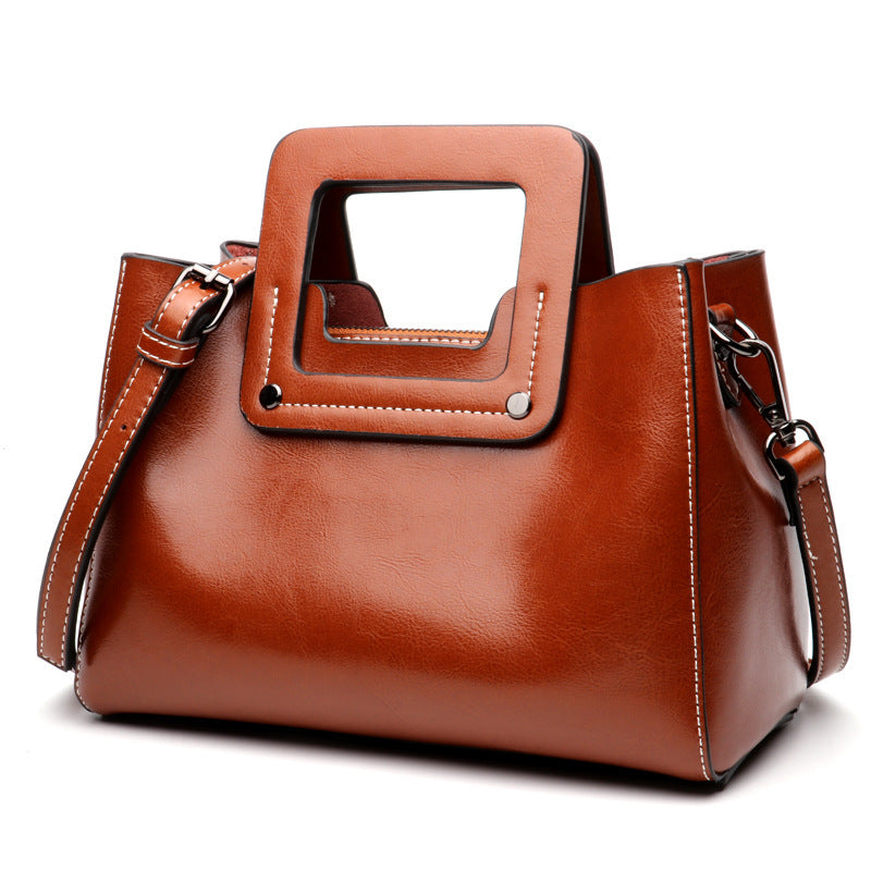 Women's Portable Crossbody Shoulder Oil Wax Genuine Leather Bag