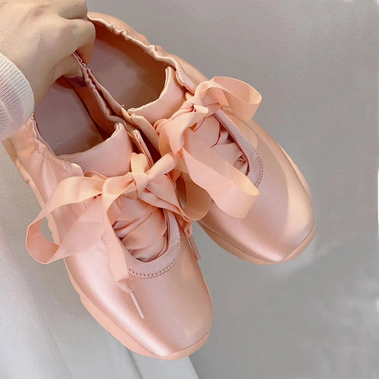 Chaussures de ballet à lacets argentées pour femmes, baskets décontractées