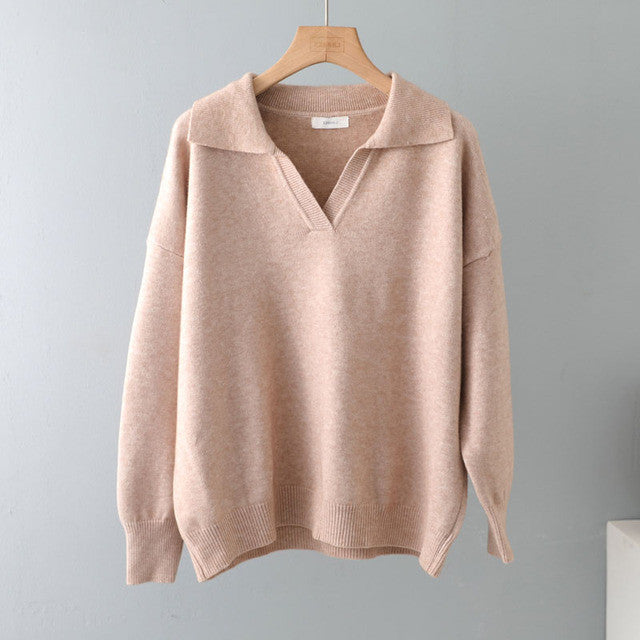 Autumn Winter Polo Collar Oversize Thick Sweater Pullovers