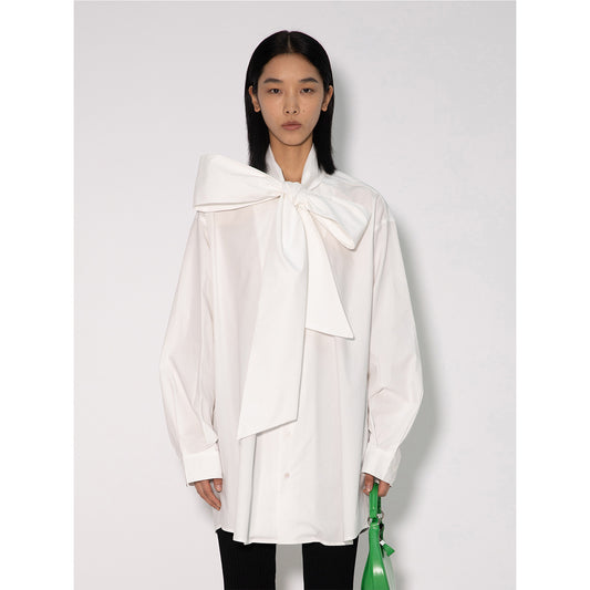 Women's Spring New Poplin Bow Shirt Dress