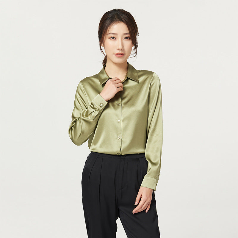 Women's Long Sleeve Satin Heavy Silk Shirt