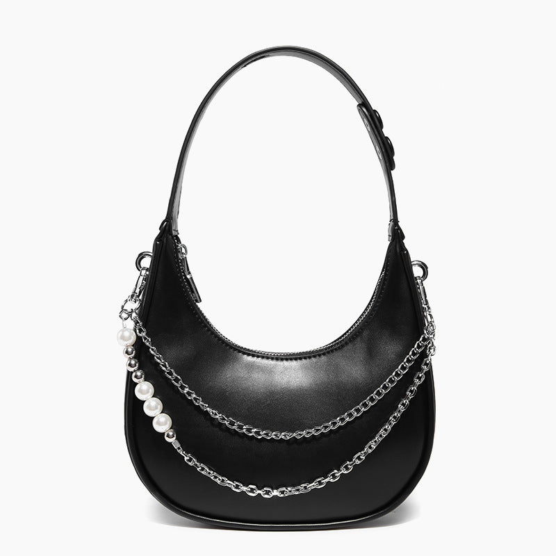 Underarm Handbag Pearl Chain One Shoulder Crossbody Saddle Bag