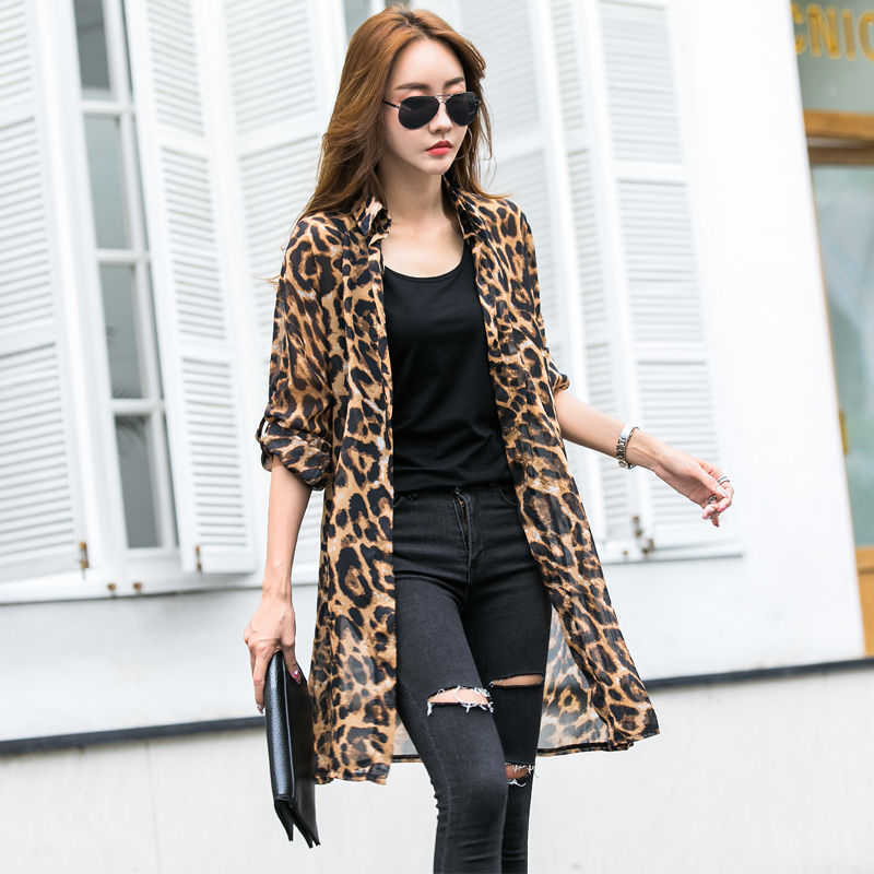 Women's Thin Chiffon Leopard Print Sunscreen Cardigan