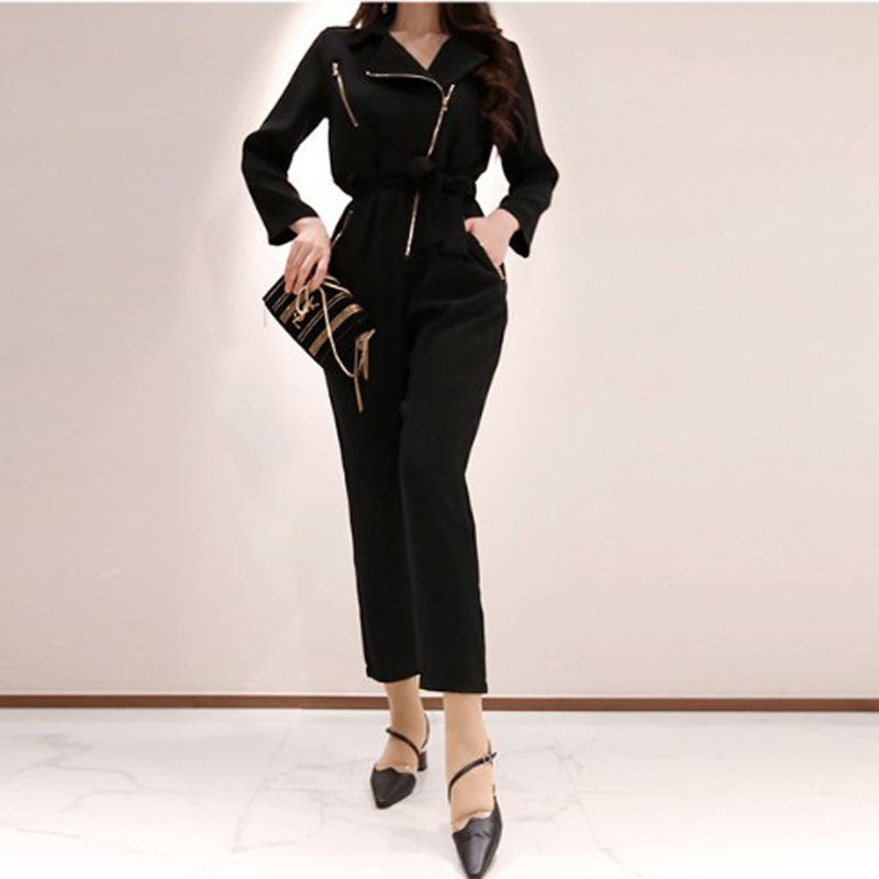 Temperament Suit Collar High Waist Loose Casual Retro Jumpsuit