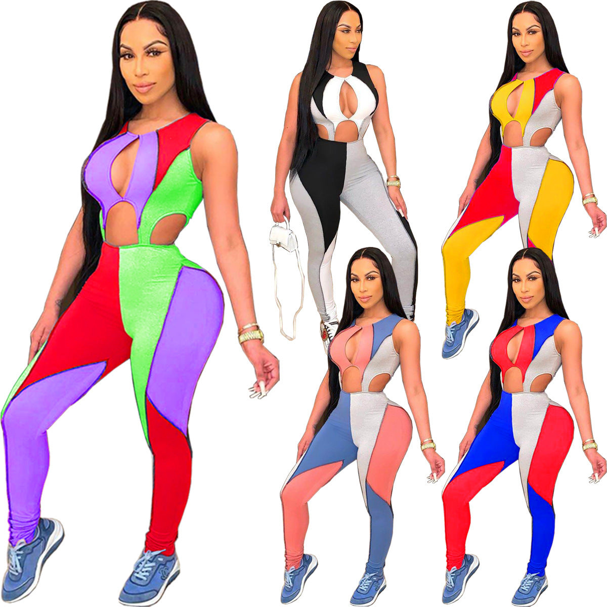 Women's Multicolor Panel Cutout Jumpsuit