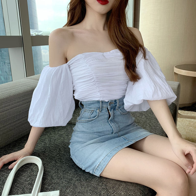 Tube Top And Shoulder Short Top With Puff Sleeves