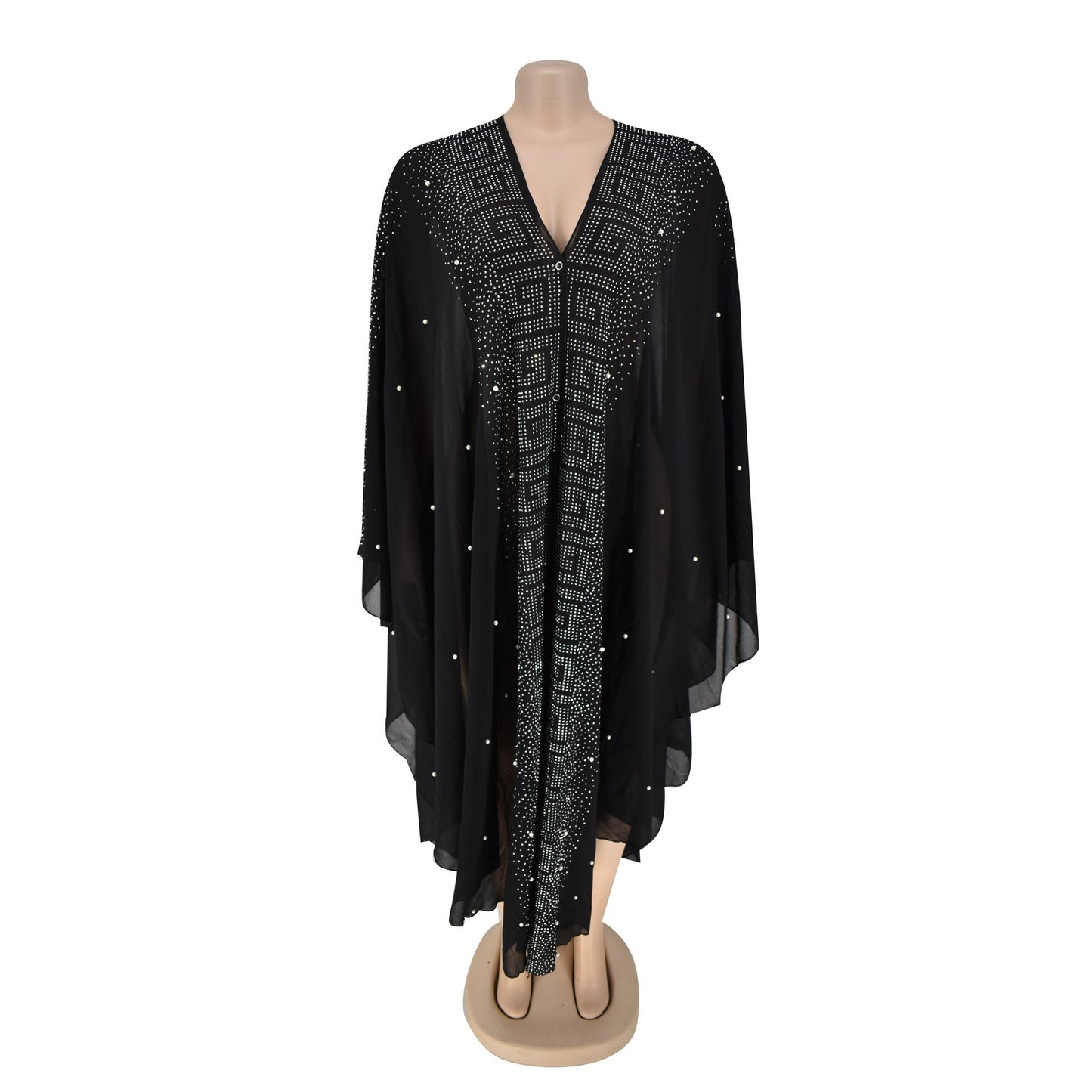 Women's Fashion Rhinestone Beaded Chiffon Hooded Gown