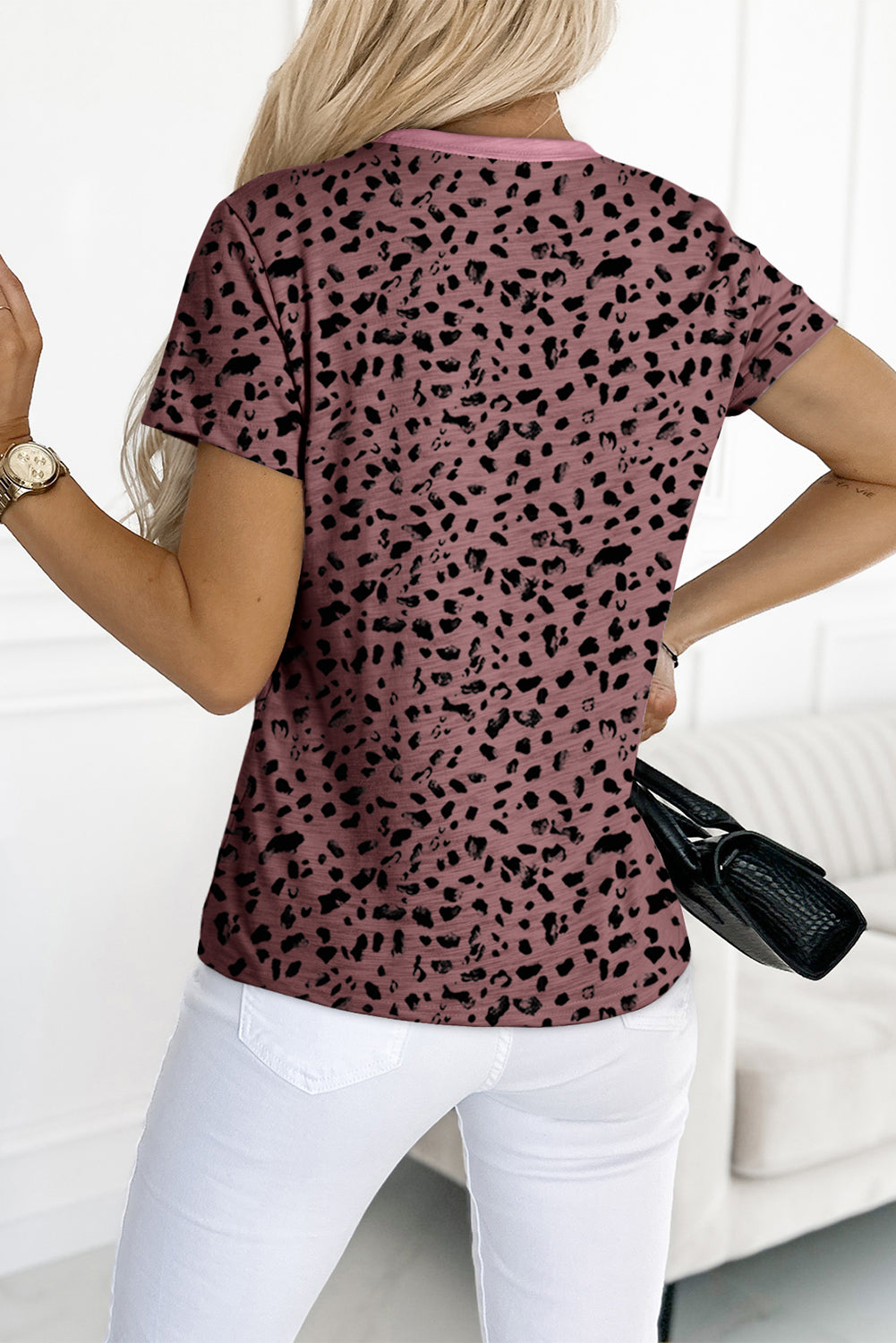 Fiery Red Cheetah Print O-neck Short Sleeve T Shirt