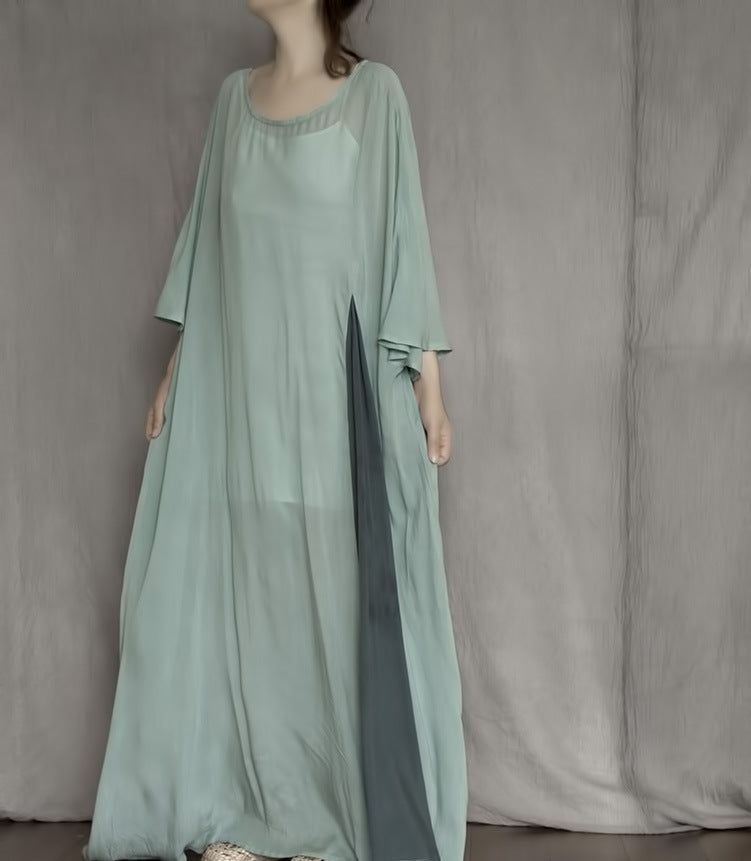 Creative Design Ultra-thin Patch Green Loose Dress