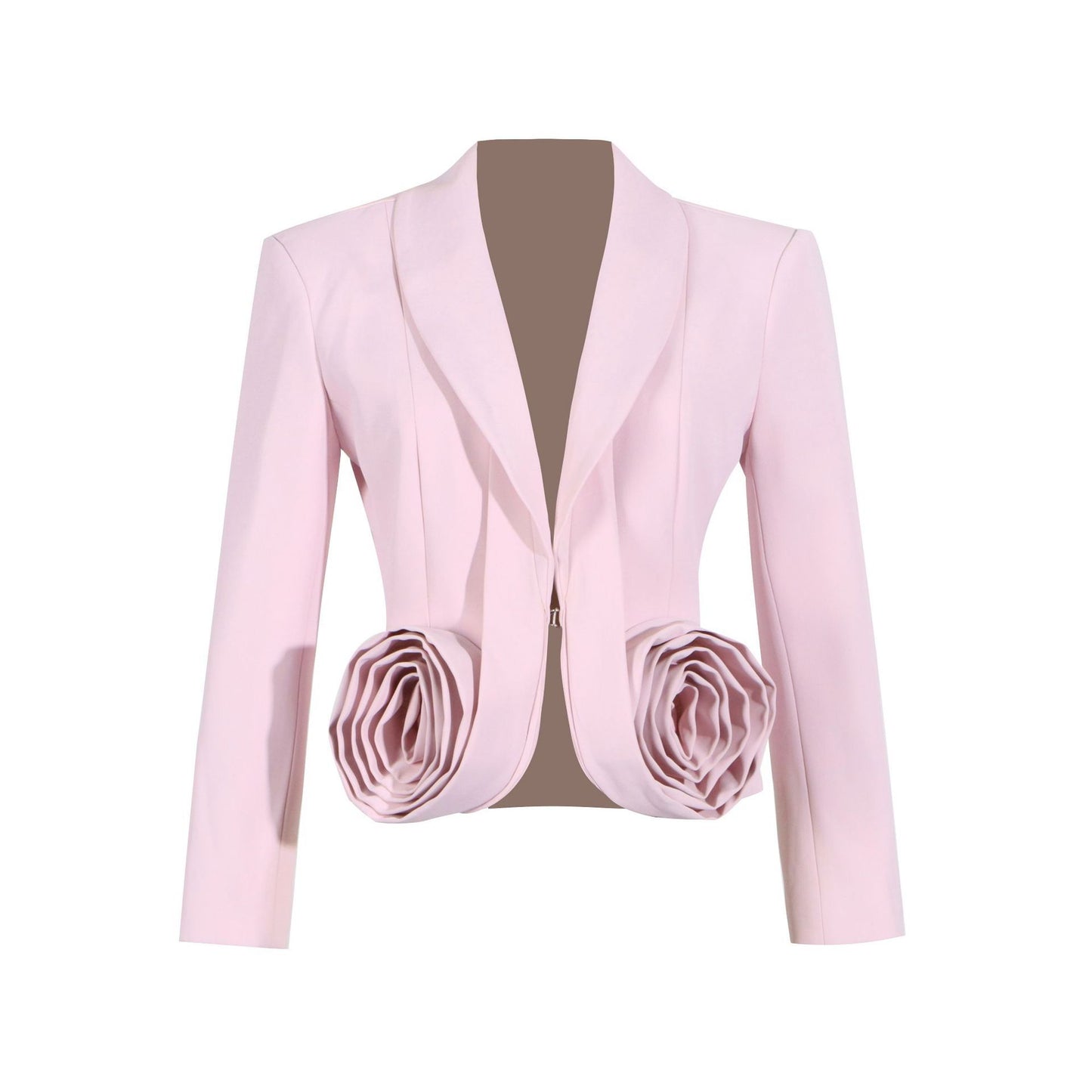 Manteau à épissure de roses tridimensionnel à col en V pour femme