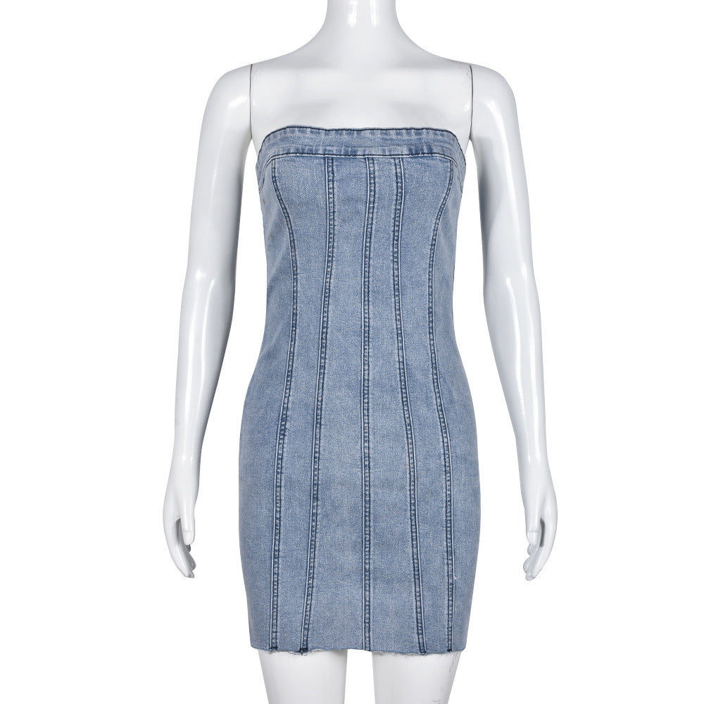 Robe en Denim Tube dos nu, à la mode, Sexy, Slim, courte, vêtements d'été pour femmes, Y2K