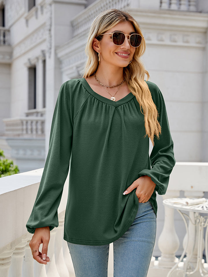 Blusa de manga larga con cuello en V