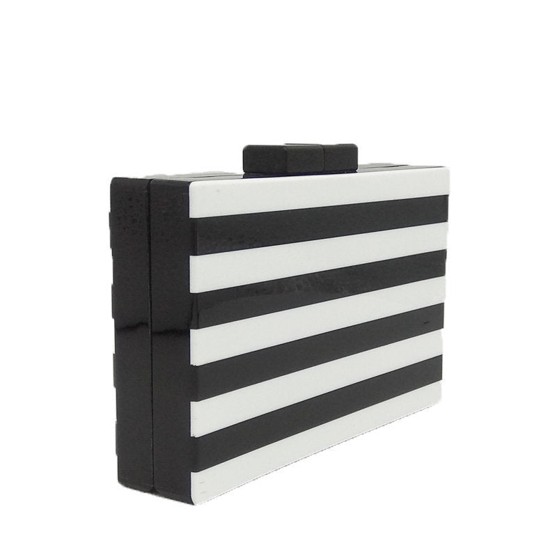 Acrylic Black And White Stripe Stitching Banquet Clutch