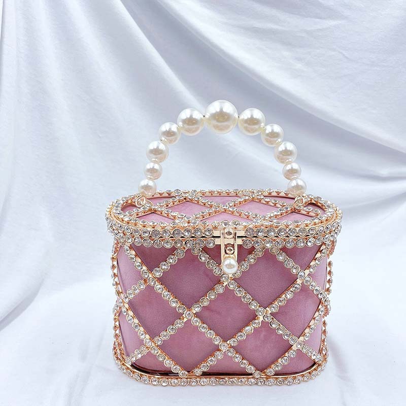 Sac à main tendance creux en forme de panier à diamants pour femme