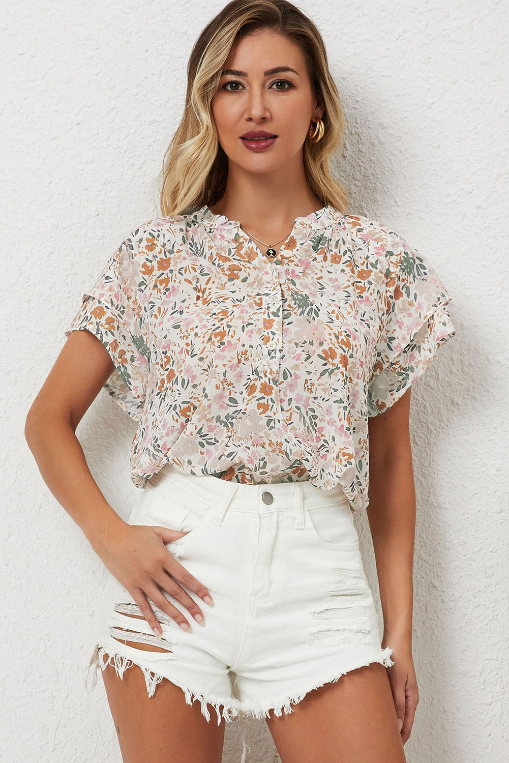 Multicolor Floral Mandarin Collar Top