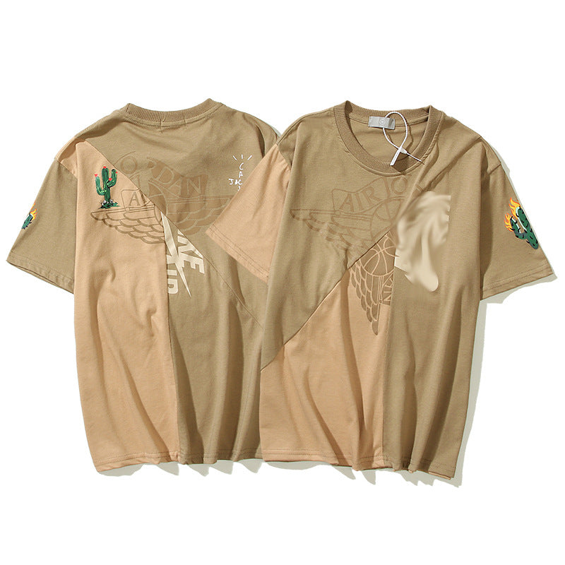 Cotton Stitched Short Sleeve T-shirt With Cactus Print