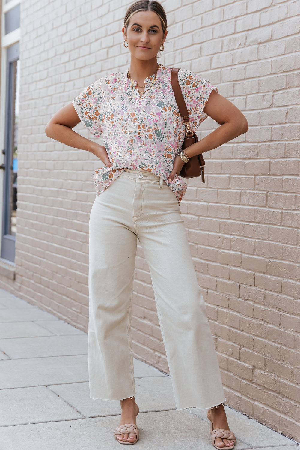 Top con cuello mandarín floral multicolor