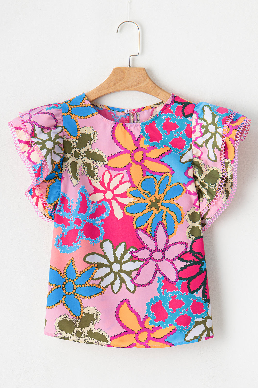 Blusa con mangas con volantes y estampado floral vibrante multicolor