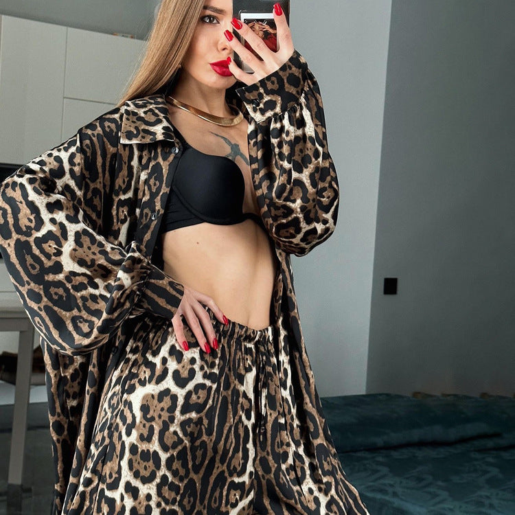 Clothes Suit Temperament Long Sleeve Leopard Print Printed Two-piece Suit